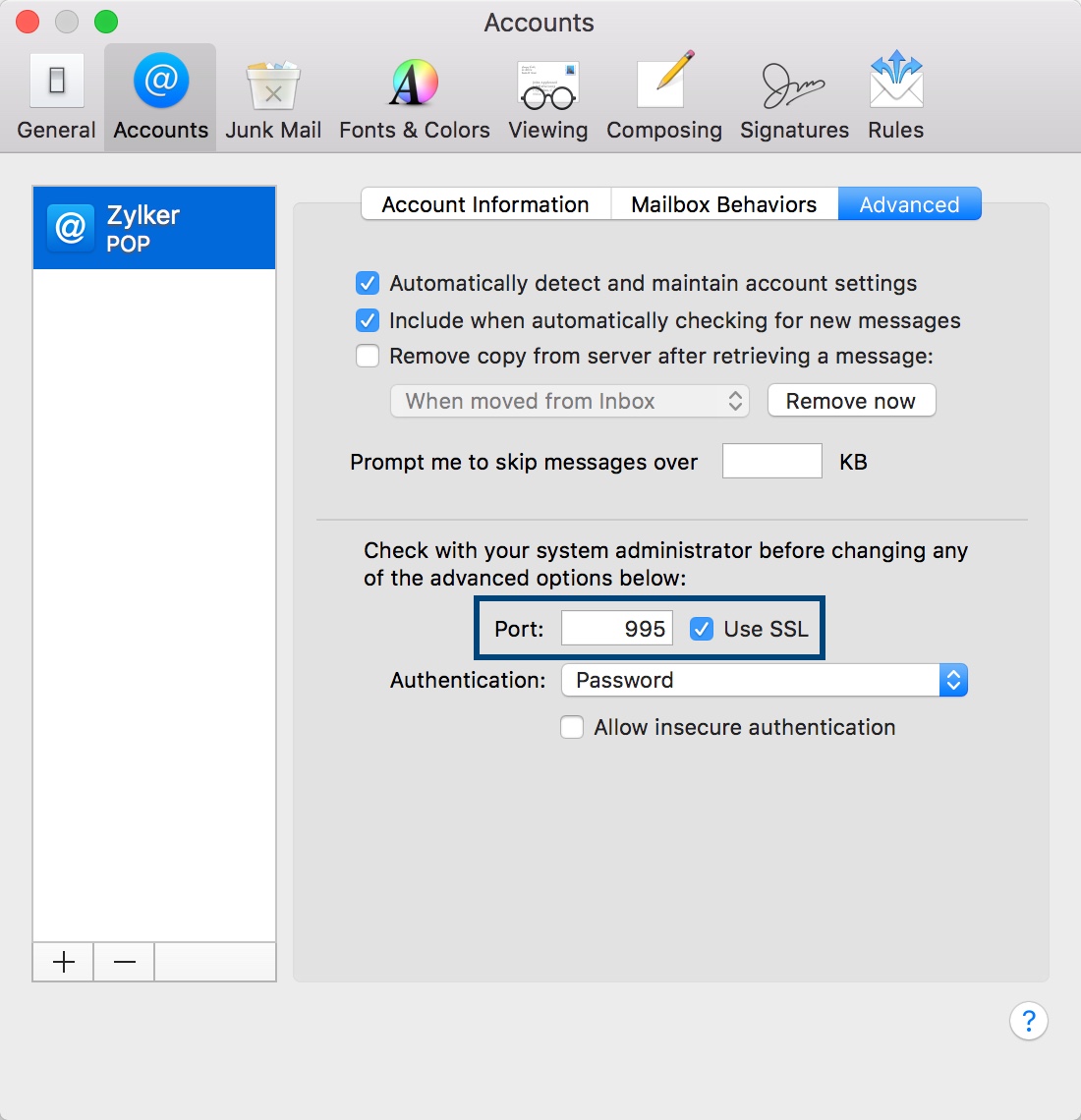 defauly smtp ports outlook for mac